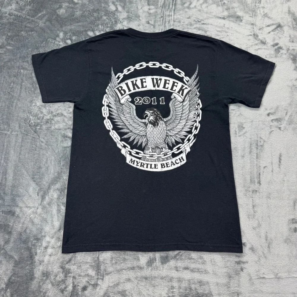 2011 Bike Week Myrtle Beach Eagle Graphic T-Shirt Black Mens Medium Jerzees Tag - Picture 3 of 7